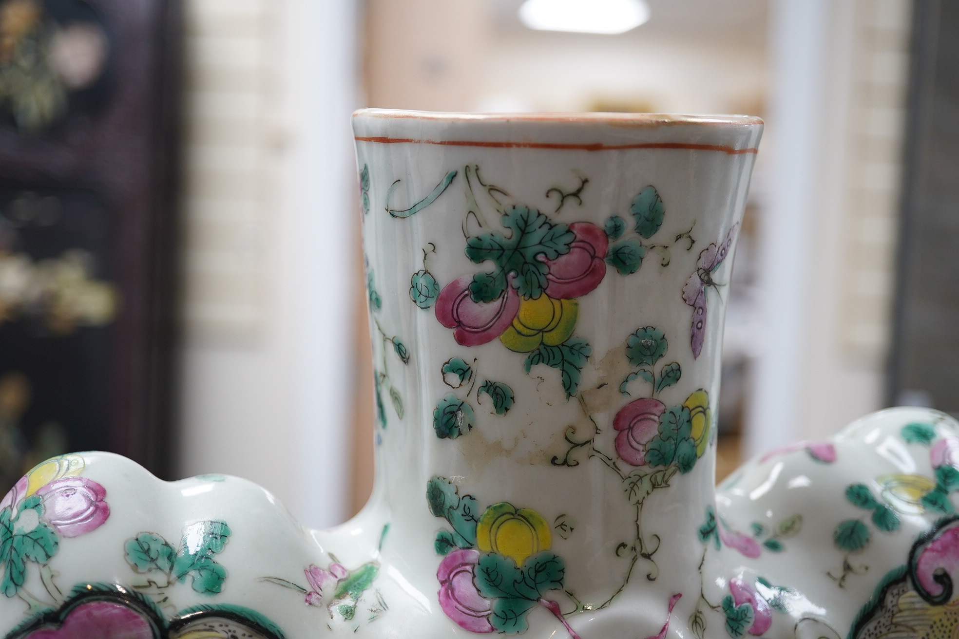 An unusual Chinese famille rose butterfly-shaped vase, late 19th century